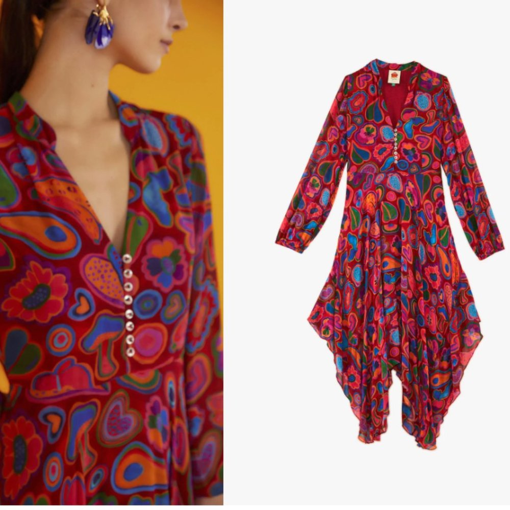FARM Rio | Red Lisa Sheer Midi Dress | Sz S
